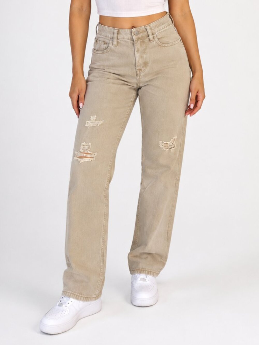 Wild Fable High-Rise Straight Jeans Size 00 / 32" Beige Distressed NWT